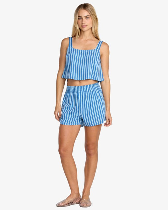RVCA Women's Mikey Boxer Elasticated Shorts Blue Relic 23B092505-REL