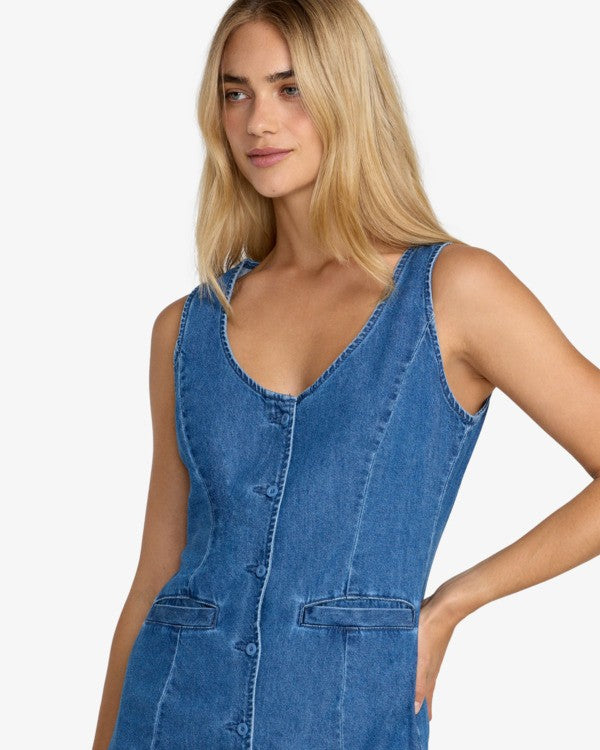 Load image into Gallery viewer, RVCA Women's Lainey Mini Dress Crystal Blue 23B134514-CRY
