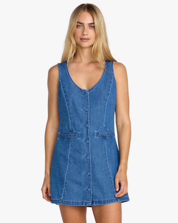 Load image into Gallery viewer, RVCA Women's Lainey Mini Dress Crystal Blue 23B134514-CRY
