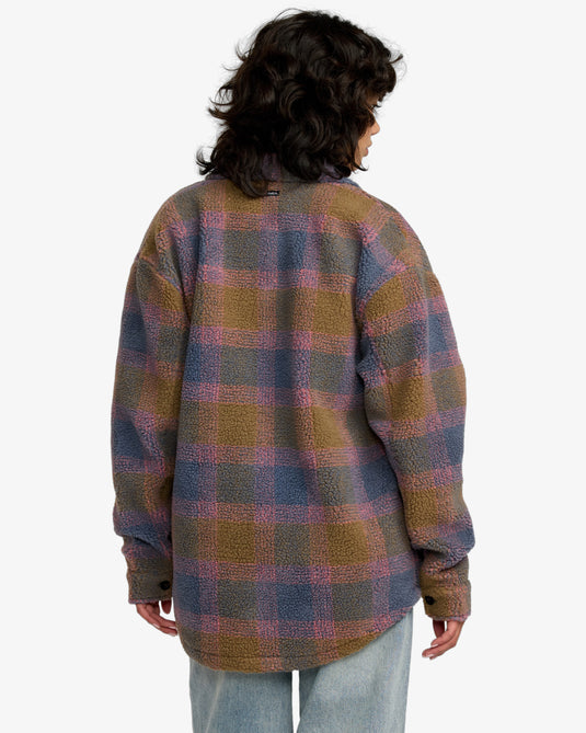 RVCA Women's Birdie Sherpa Jacket Stone Blue 23B163504-SNB