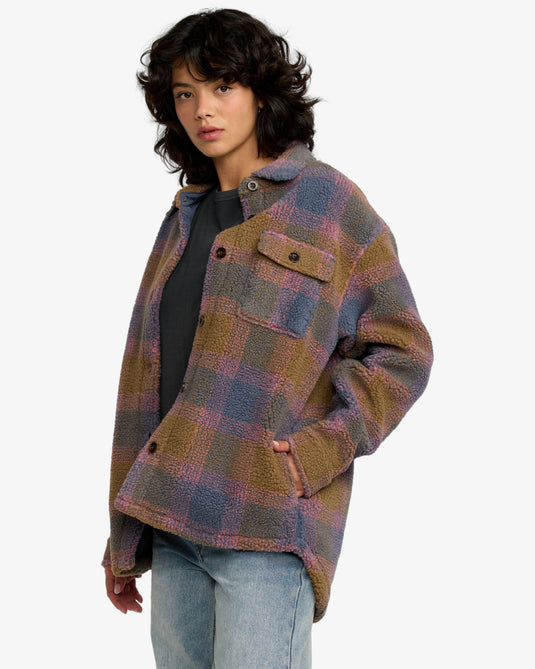 RVCA Women's Birdie Sherpa Jacket Stone Blue 23B163504-SNB