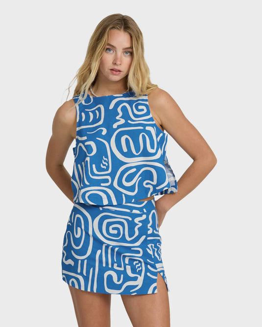 Billabong Women's Wave Washed Printed Skirt True Blue 24B144500-TRB1