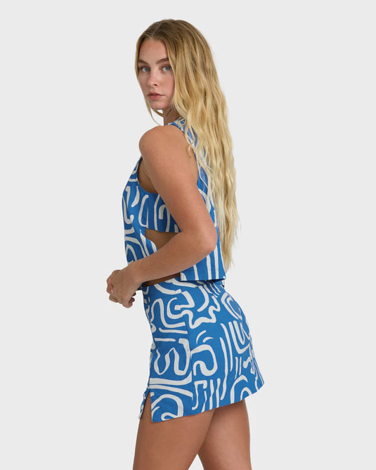 Billabong Women's Wave Washed Printed Skirt True Blue 24B144500-TRB1