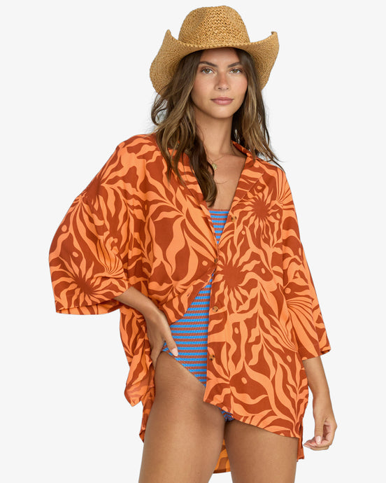 Billabong Women's Beach Side Short Sleeves Shirt Orange Squeeze 24B041501-NJY0