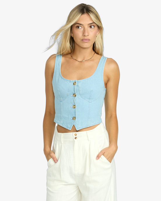 Billabong Women's Sunwashed Denim Vest Top Salt Blue 24B042504-BSA