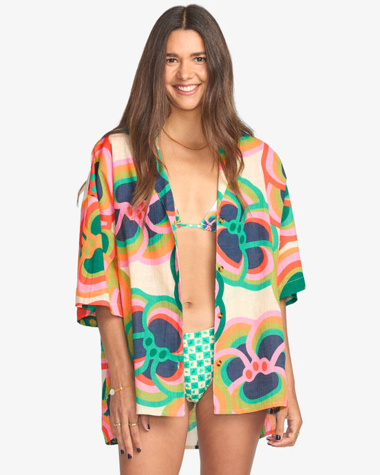 Billabong Women's Mami Wat Beach Side Button Down Shirt Multi 24B042510-MUL