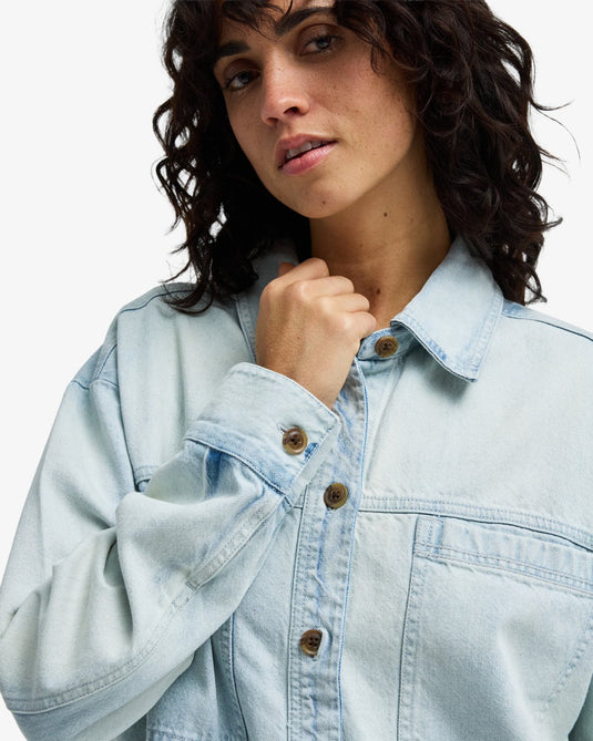 Billabong Women's Jade Saltwashed Oversized Overshirt Blue Mist 24B051601-BMT
