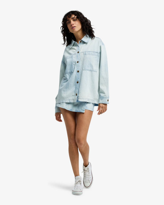 Billabong Women's Jade Saltwashed Oversized Overshirt Blue Mist 24B051601-BMT
