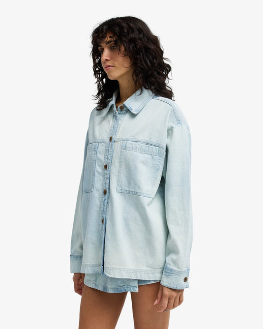 Billabong Women's Jade Saltwashed Oversized Overshirt Blue Mist 24B051601-BMT