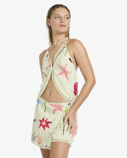 Billabong Women's Lottie Hall Palm Tree Tank Top Sunny Lime 24B061608-SLM