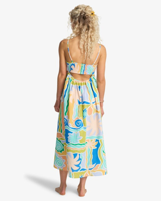 Billabong Women's Island Life Midi Strapless Dress Blue Multi 24B131624-BLM