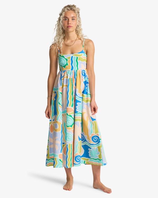 Load image into Gallery viewer, Billabong Women's Island Life Midi Strapless Dress Blue Multi 24B131624-BLM
