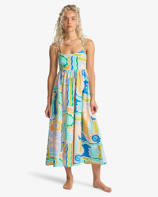 Billabong Women's Island Life Midi Strapless Dress Blue Multi 24B131624-BLM
