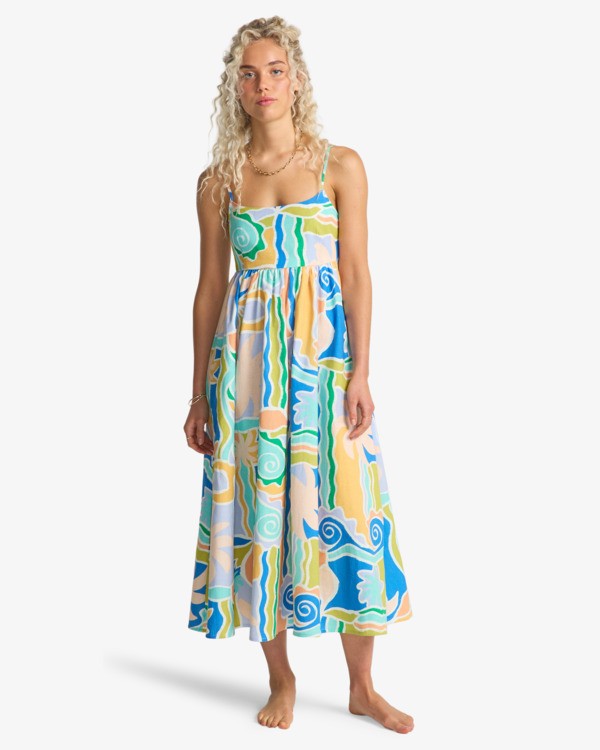 Load image into Gallery viewer, Billabong Women's Island Life Midi Strapless Dress Blue Multi 24B131624-BLM
