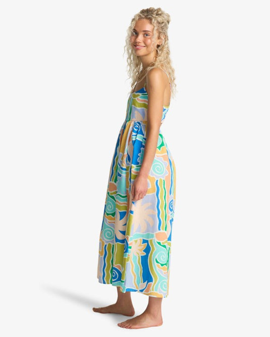 Billabong Women's Island Life Midi Strapless Dress Blue Multi 24B131624-BLM