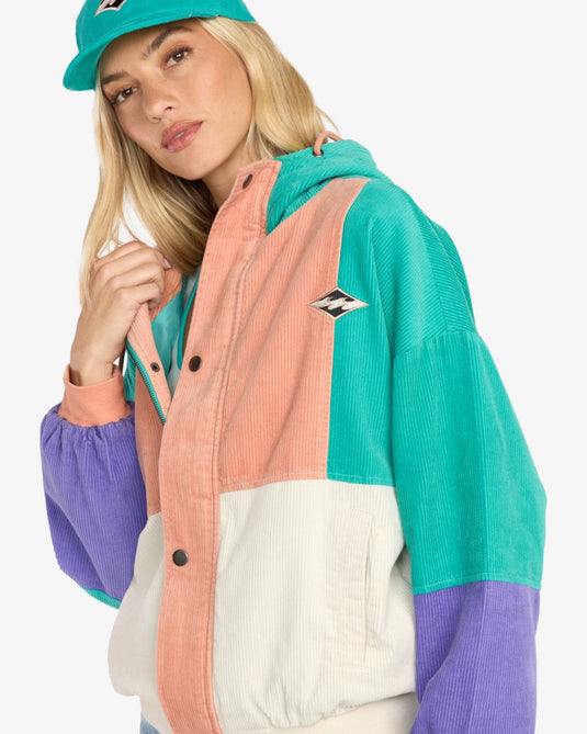Billabong Women's Set The Tone Corduroy Jacket Aqua Haze 24B153505-AHZ