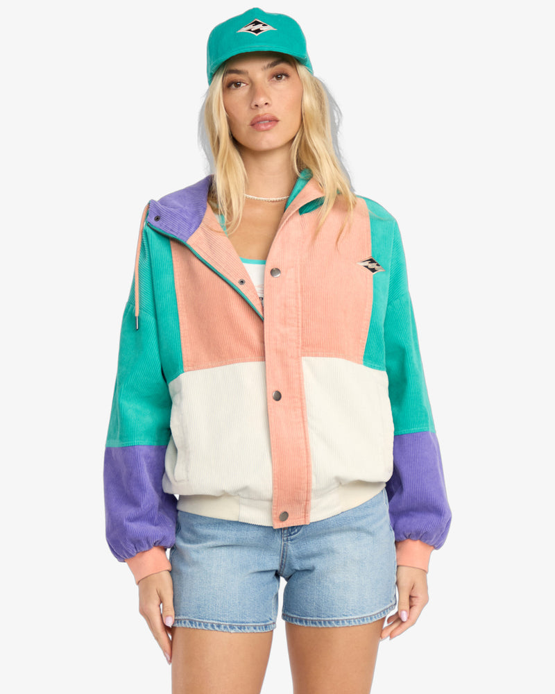 Load image into Gallery viewer, Billabong Women&#39;s Set The Tone Corduroy Jacket Aqua Haze 24B153505-AHZ
