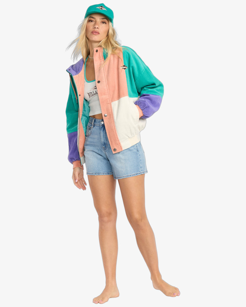 Load image into Gallery viewer, Billabong Women&#39;s Set The Tone Corduroy Jacket Aqua Haze 24B153505-AHZ
