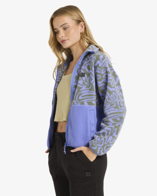 Billabong Women's Rock Jetty Mock Neck Zip Up Fleece Iris 24B483503-IRS
