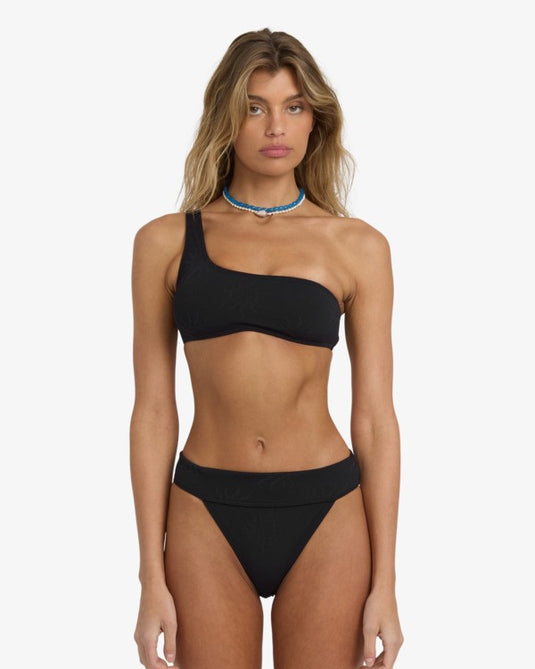 Billabong Women's Laura Twisted Sun One Shoulder Tank Bikini Top Black Pebble 24O174501-BPB