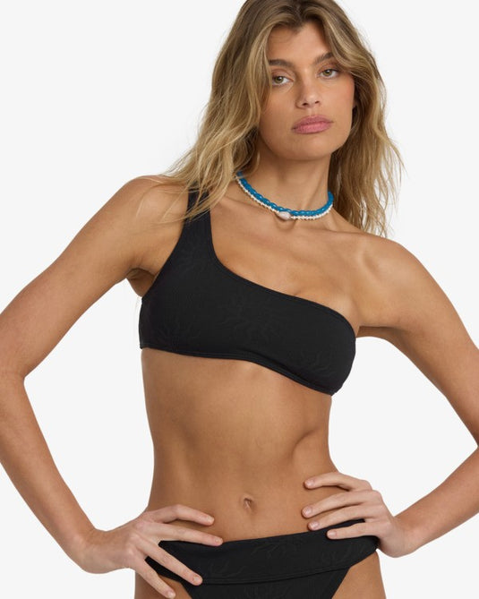 Billabong Women's Laura Twisted Sun One Shoulder Tank Bikini Top Black Pebble 24O174501-BPB