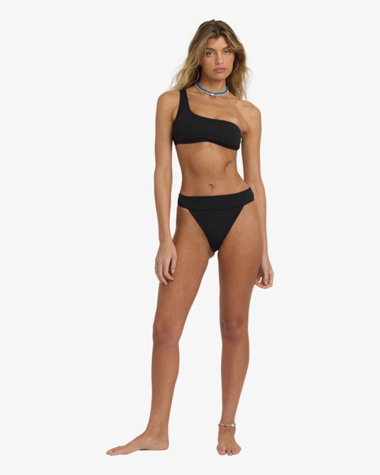 Billabong Women's Laura Twisted Sun One Shoulder Tank Bikini Top Black Pebble 24O174501-BPB