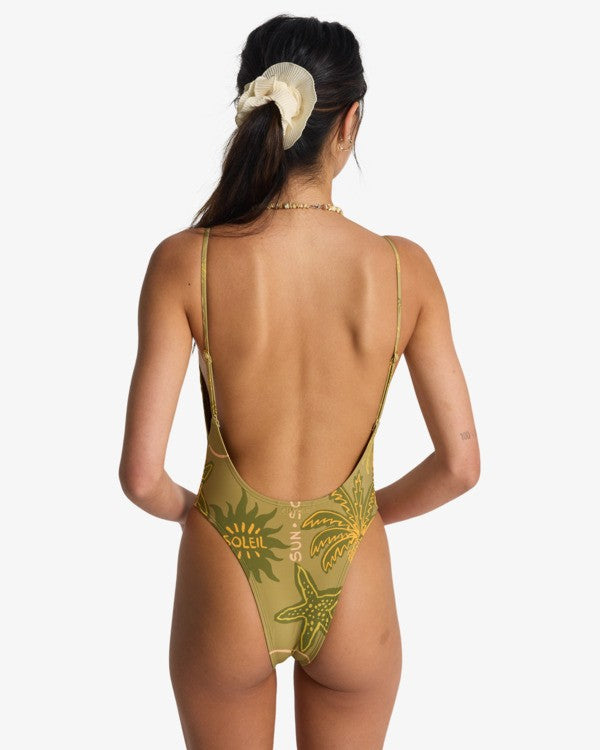 Load image into Gallery viewer, Billabong Women's Vaca Soleil Deep V One-Piece Swimsuit Cedar 24O301607-CED
