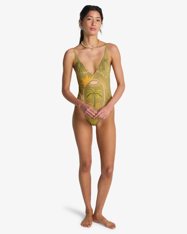 Load image into Gallery viewer, Billabong Women's Vaca Soleil Deep V One-Piece Swimsuit Cedar 24O301607-CED
