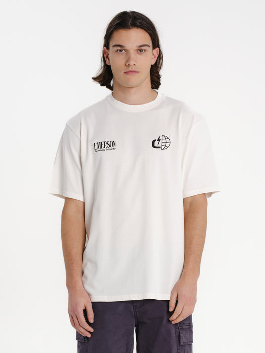 Emerson Men's "Climbing Society" Short Sleeve T-shirt Off White 261.EM33.26-Off-White