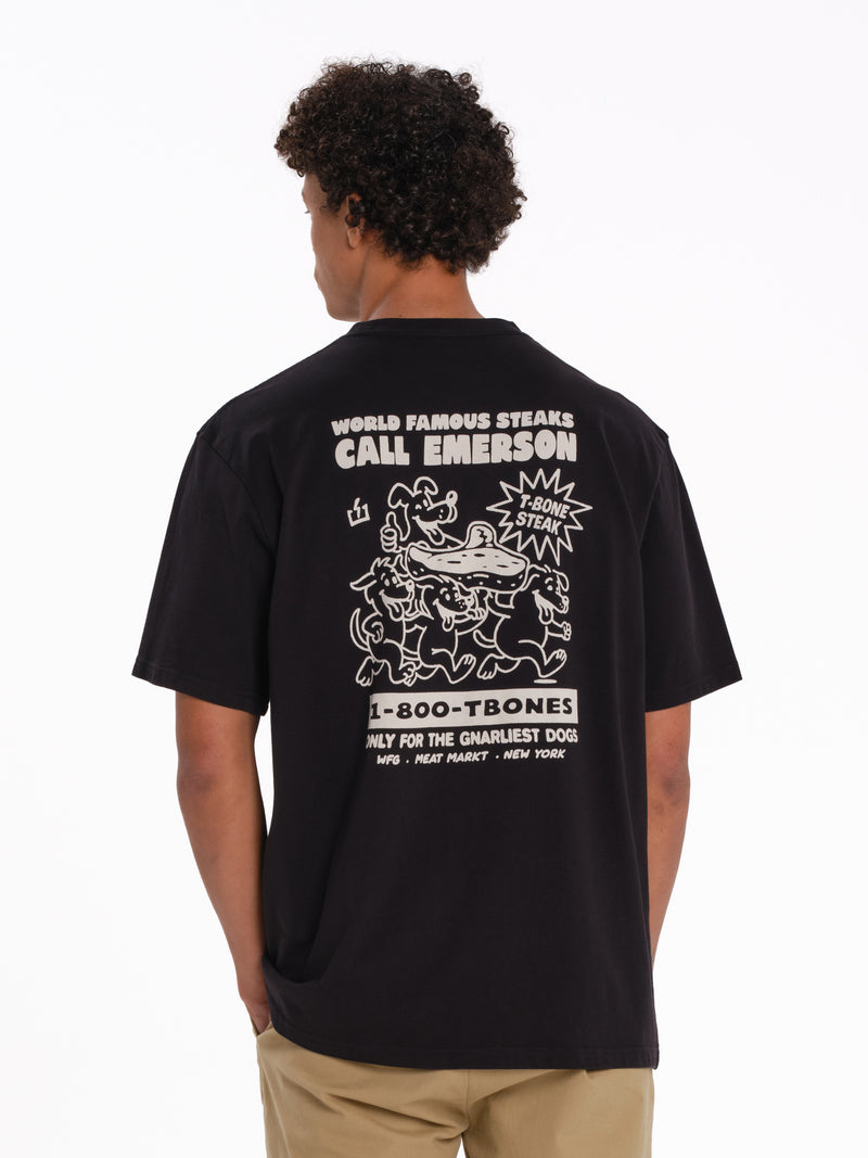 Load image into Gallery viewer, Emerson Men's "World Famous Steaks" Short Sleeve T-shirt Black 261.EM33.29-Black
