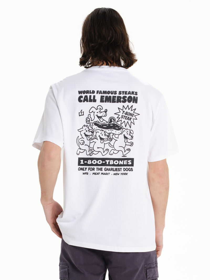 Load image into Gallery viewer, Emerson Men's "World Famous Steaks" Short Sleeve T-shirt White 261.EM33.29-White
