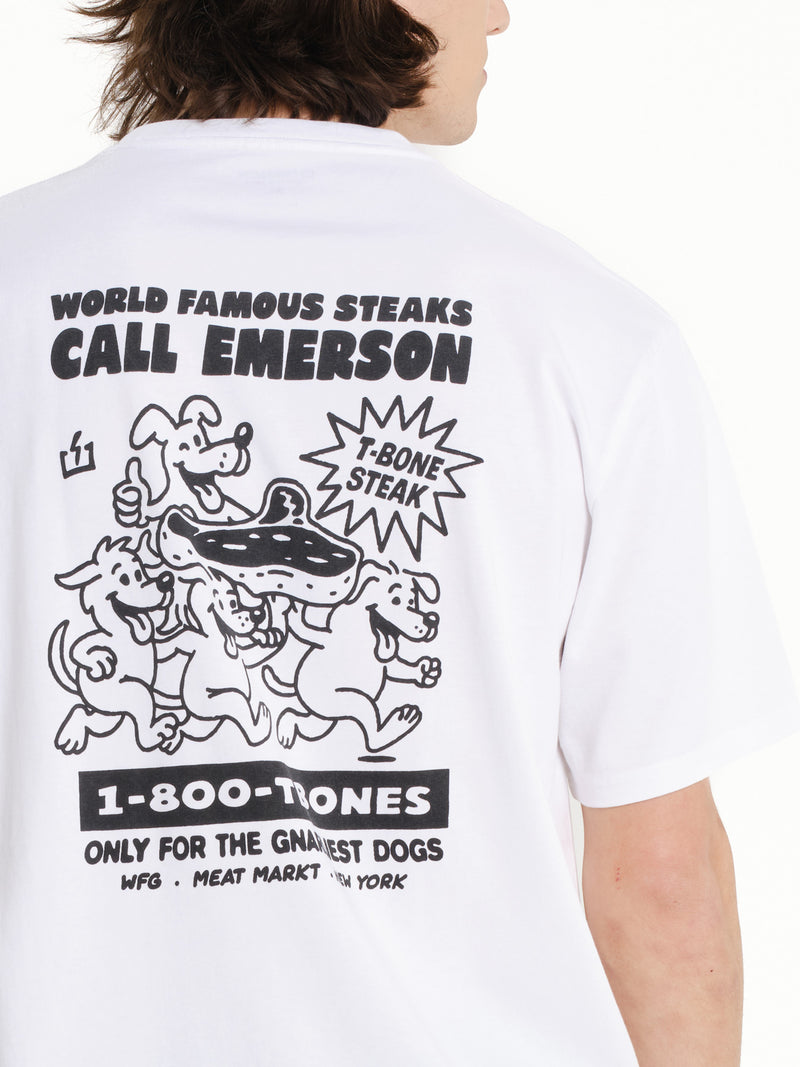 Load image into Gallery viewer, Emerson Men's "World Famous Steaks" Short Sleeve T-shirt White 261.EM33.29-White
