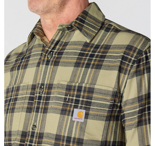 Carhartt Men's Hamilton Relaxed Long Sleeve Plaid Shirt Faded Fatigue 107010-GR9