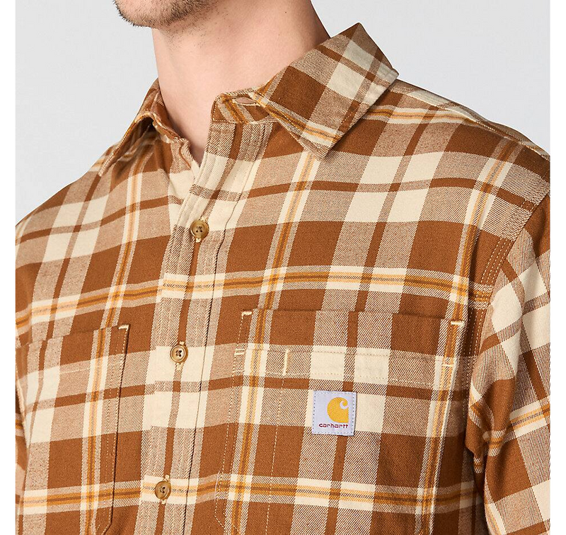 Load image into Gallery viewer, Carhartt Men's Hamilton Relaxed Long Sleeve Plaid Shirt Brown 107010-BRN
