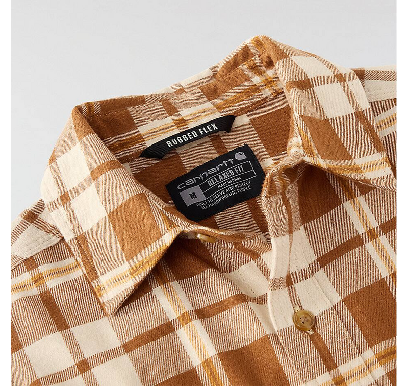 Load image into Gallery viewer, Carhartt Men's Hamilton Relaxed Long Sleeve Plaid Shirt Brown 107010-BRN
