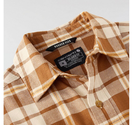 Carhartt Men's Hamilton Relaxed Long Sleeve Plaid Shirt Brown 107010-BRN