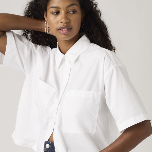 Load image into Gallery viewer, Levi's Women's Harlie Short Sleeve Cropped Shirt White 003QI0001
