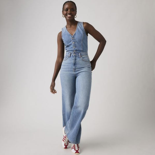 Levi's Women's Denim Wide Leg Jumpsuit Own It Blue 0002R0001