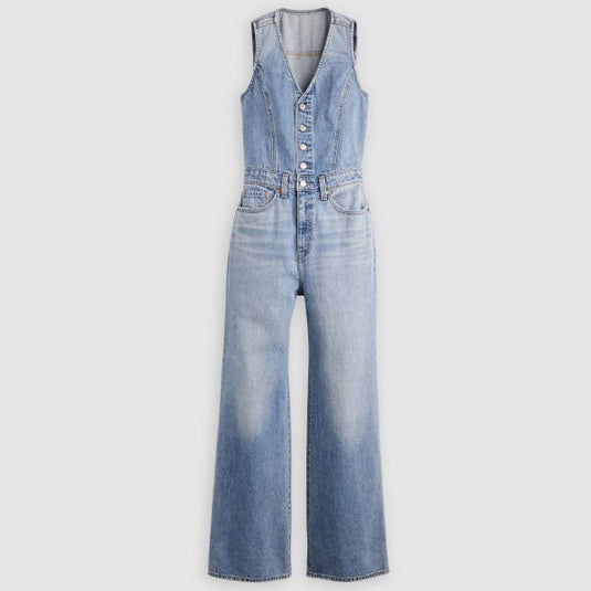 Levi's Women's Denim Wide Leg Jumpsuit Own It Blue 0002R0001