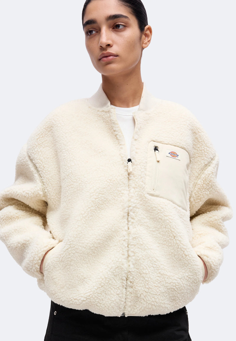 Load image into Gallery viewer, Dickies Women's Central Sherpa Bomber Jacket Whitecap Grey DK0A88BNF90
