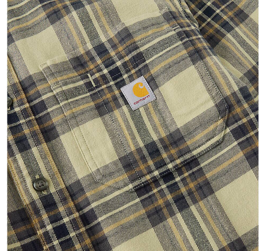 Carhartt Men's Hamilton Relaxed Long Sleeve Plaid Shirt Faded Fatigue 107010-GR9