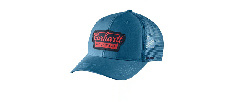 Load image into Gallery viewer, Carhartt Unisex Rugged Flex Twill Mesh Back Script Patch Cap Dark Tranquil Blue 106738-HS0
