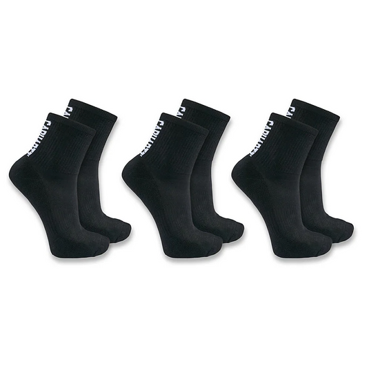 Carhartt Men's Force Midweight Logo Short Crew Sock 3 Pairs Black SC9933M-BLK