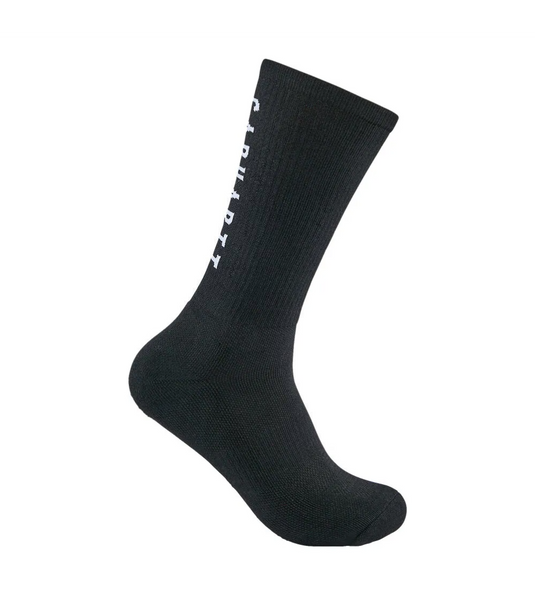 Carhartt Men's Force Midweight Logo Crew Sock 3 Pairs Black SC9913M-BLK