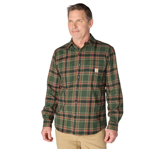 Carhartt Men's Hamilton Relaxed Long Sleeve Plaid Shirt Forestry Green/Amber Terrain 107010-GS8