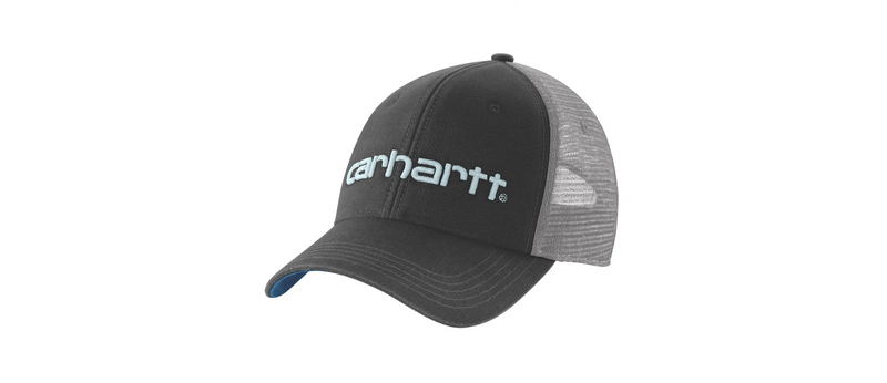 Load image into Gallery viewer, Carhartt Men's Canvas Mesh-Back Logo Graphic Cap Black/Dark Horizon Blue 101195-N41
