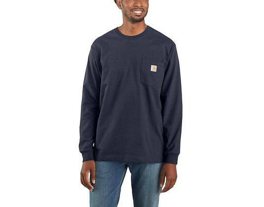 Carhartt Men's Loose Fit Heavyweight Long-Sleeve Pocket T-shirt Navy K126-NVY