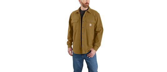 Carhartt Men's Rugged Flex™ Relaxed Fit Canvas Fleece-Lined Shirt Jac Jacket Oak Brown 105419-B33