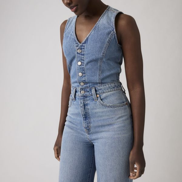 Load image into Gallery viewer, Levi's Women's Denim Wide Leg Jumpsuit Own It Blue 0002R0001
