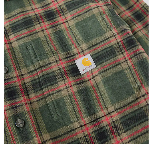 Carhartt Men's Hamilton Relaxed Long Sleeve Plaid Shirt Forestry Green/Amber Terrain 107010-GS8
